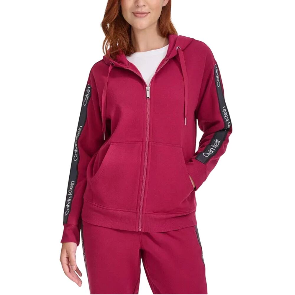 Calvin Klein Performance Women's Fleece Logo Stripe hoodie NWT CHIANTI SIZE S